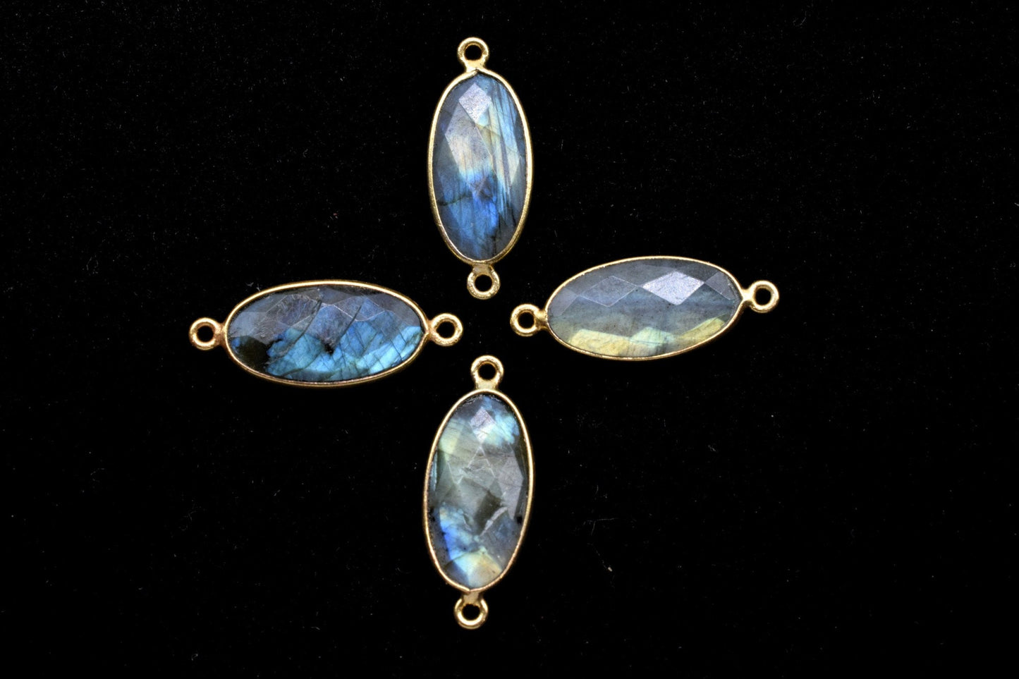Labradorite 10x20mm Oval shape double bail connectors,Labradorite Bezel link pendant,Labradorite Gold Plated bezel,jewelry making connectors