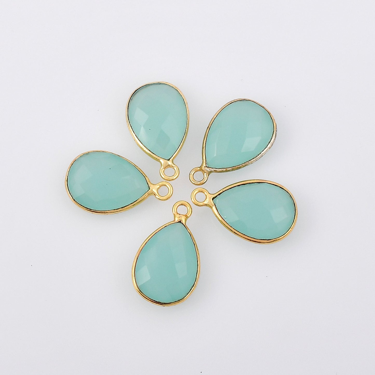 Aqua Chalcedony 9x13mm Bezel charm,Aqua Chalcedony Teardrop Gold Plated bezel,Gold Vermeil Bezel,jewelry making charm,Gold-Filled bezel