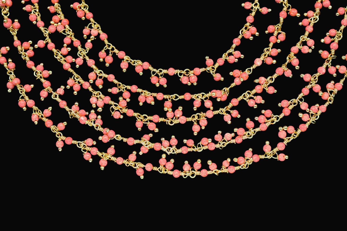 Red coral 2mm Cluster Rosary Chain,Gold Plated Chain,Wire Wrapped Chain,Jewelry Supply,Plain Red coral Beads Gold Plated dangling chain