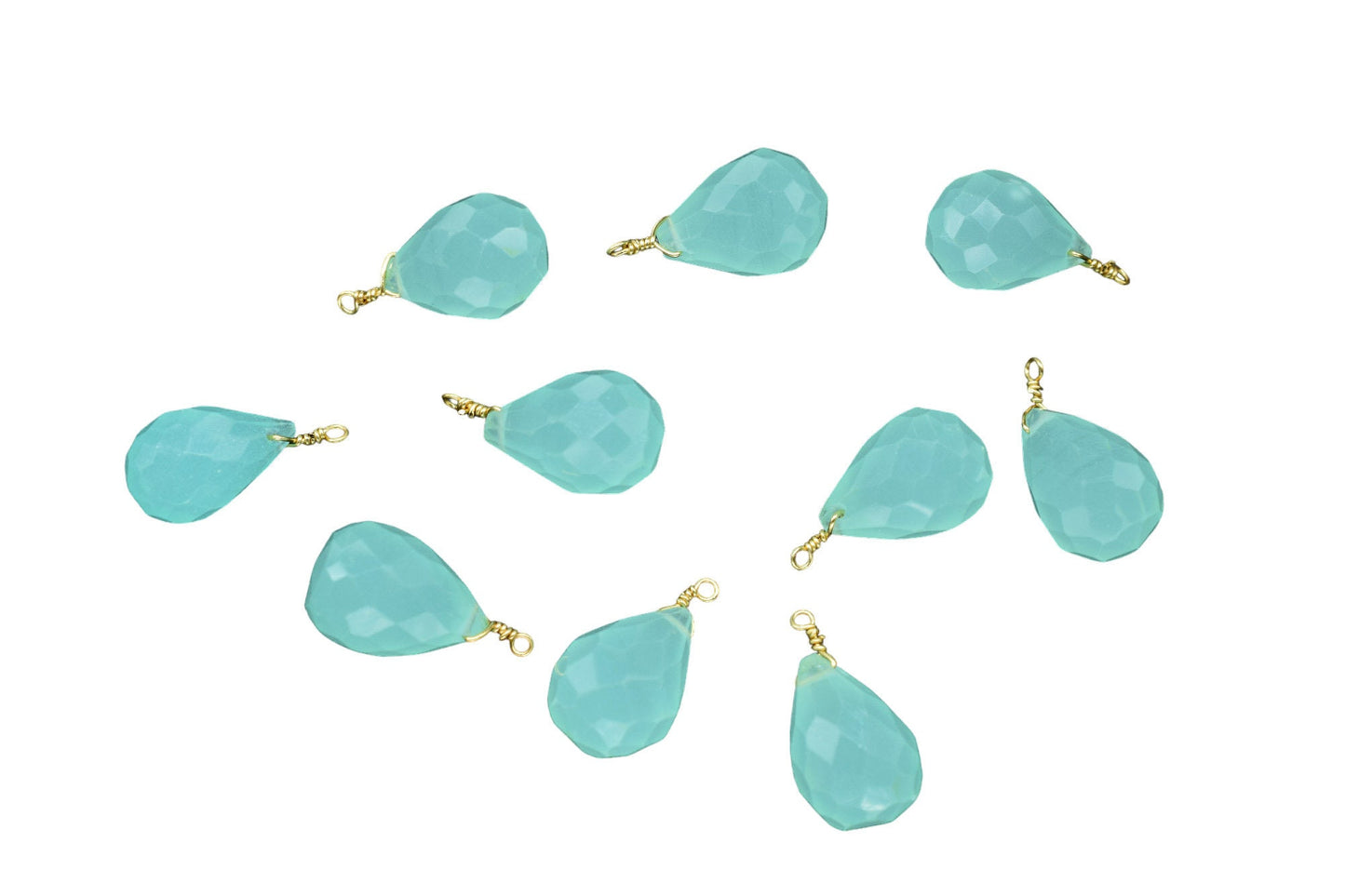 Aqua Chalcedony 10x14mm Faceted Drops Wire Wrapped Gemstone,Wire Wrapped Gemstone Connector,Aqua Chalcedony Connector Charm,Aqua Briolettes