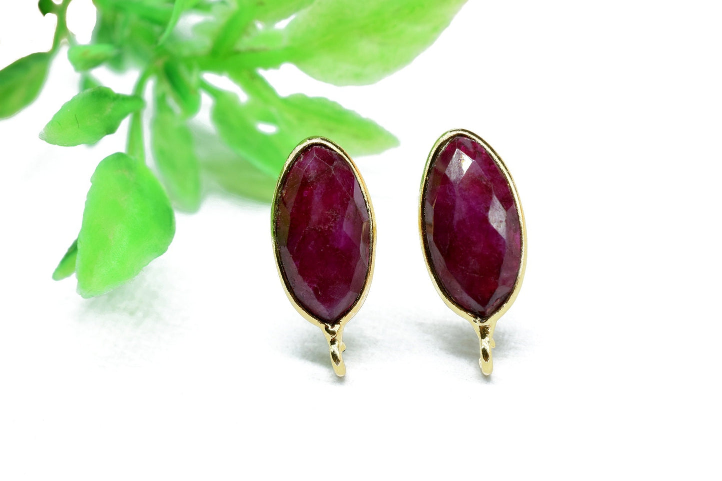 Ruby Marquise Earring Connector,Jewelry Craft Supplies,Ruby connectors post stud, Jewelry,Bezel Frame Connector,Earring Finding,Ruby stud