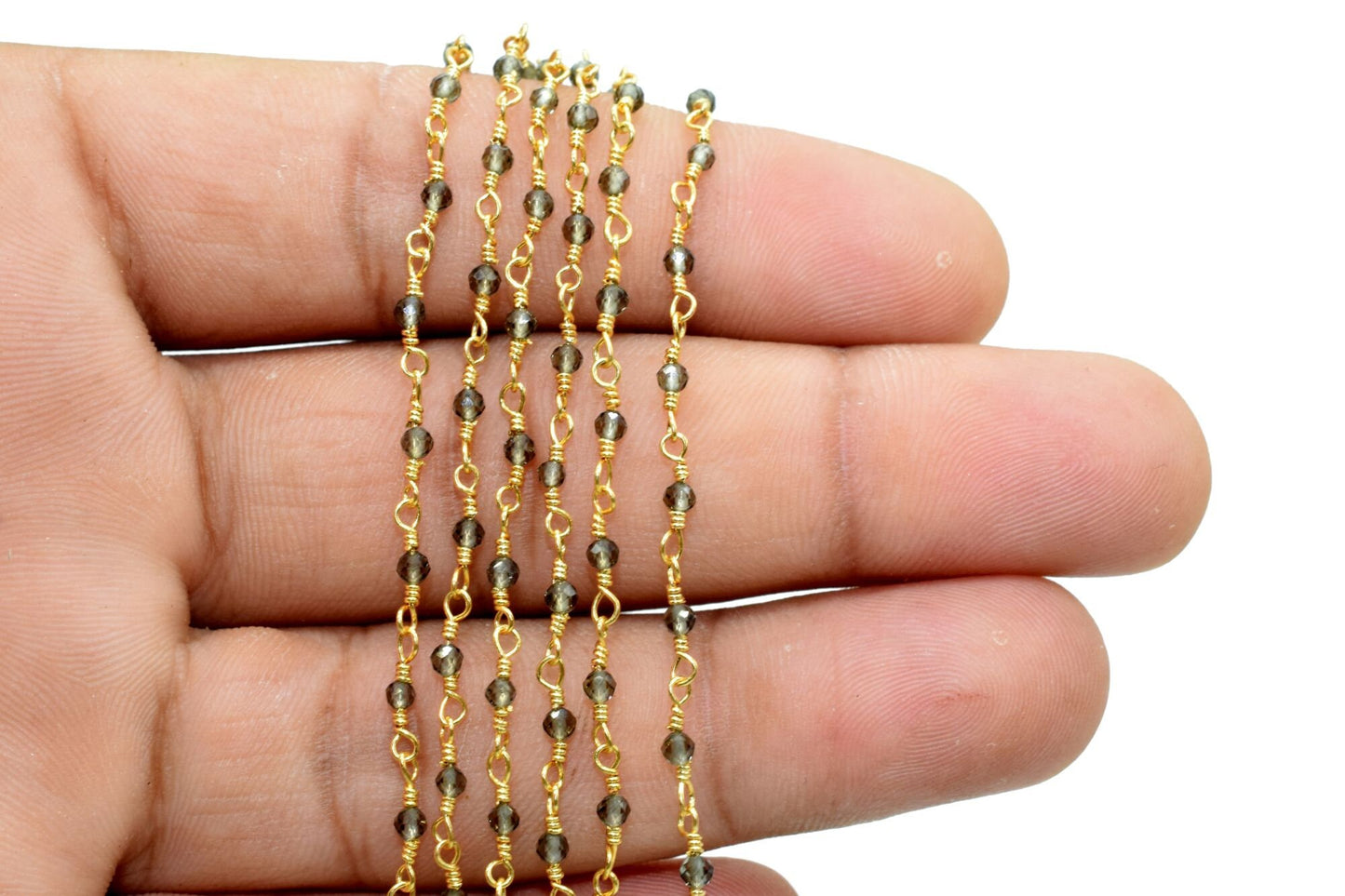 Cat's Eye 2mm Rosary Beaded Chain,Cat's Eye Faceted Bead Wire Wrapped Chain,Brass chain,Jewelry Making Chains,Cat's Eye Beaded Chain Jewelry