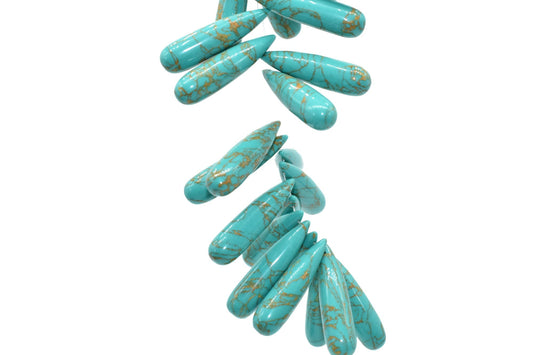 Copper Green Turquoise Long drop 8x30mm smooth Briolettes,Top Drilled Gemstone Teardrops,Turquoise Teardrop Beads  Jewelry Making Supplies