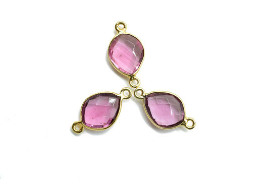Light Pink Tourmaline 10x13mm Eye shape double bail charms,Pink Tourmaline pendant,Tourmaline Gold Plated bezel,Faceted  Connector Jewelry