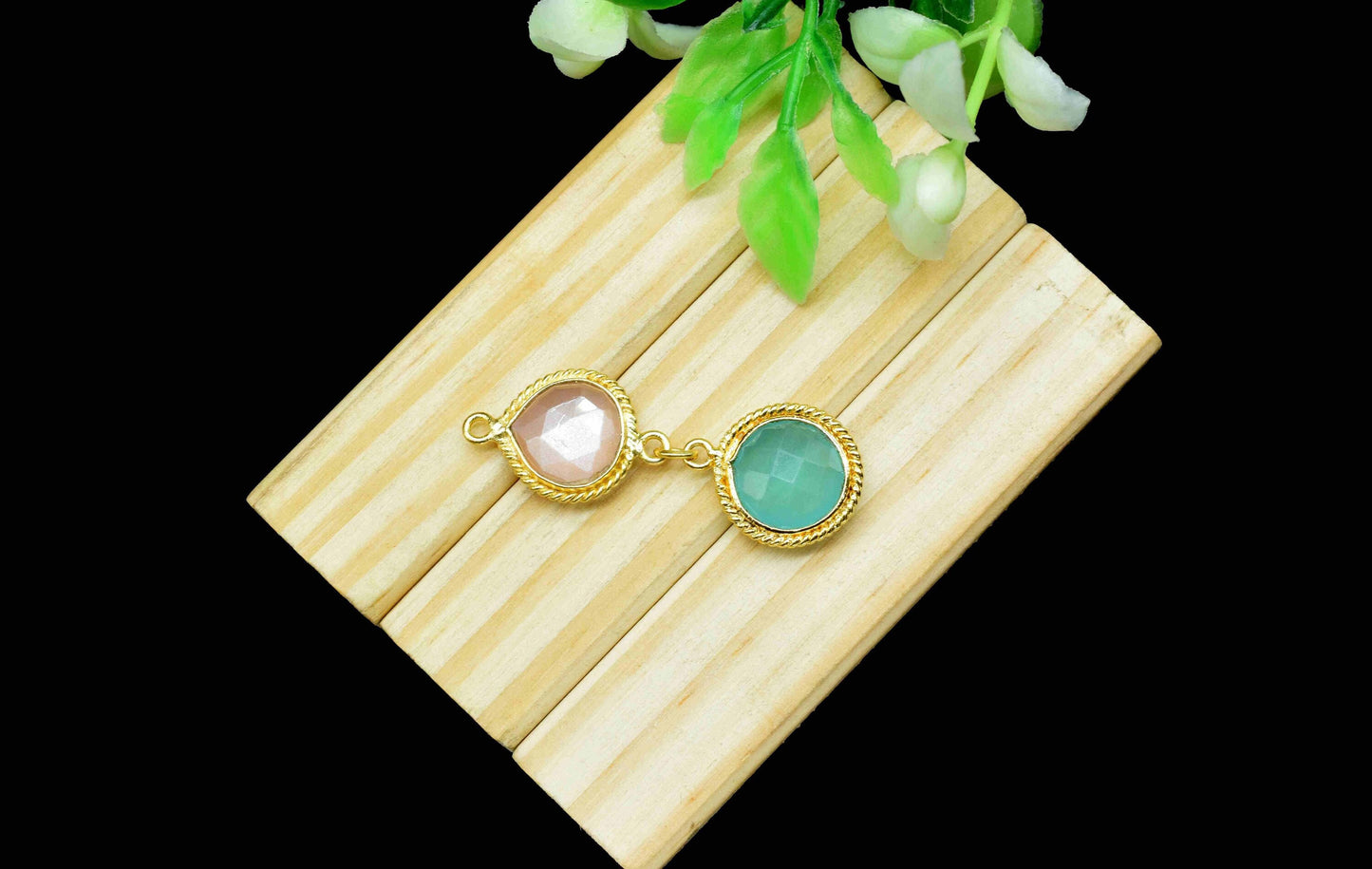 Peach Moonstone  Pendant Charms , Aqua Chalcedony  Dangle Earring Component , Multi Gemstone Dangle Earring , Component Jewelry , B'day Gift