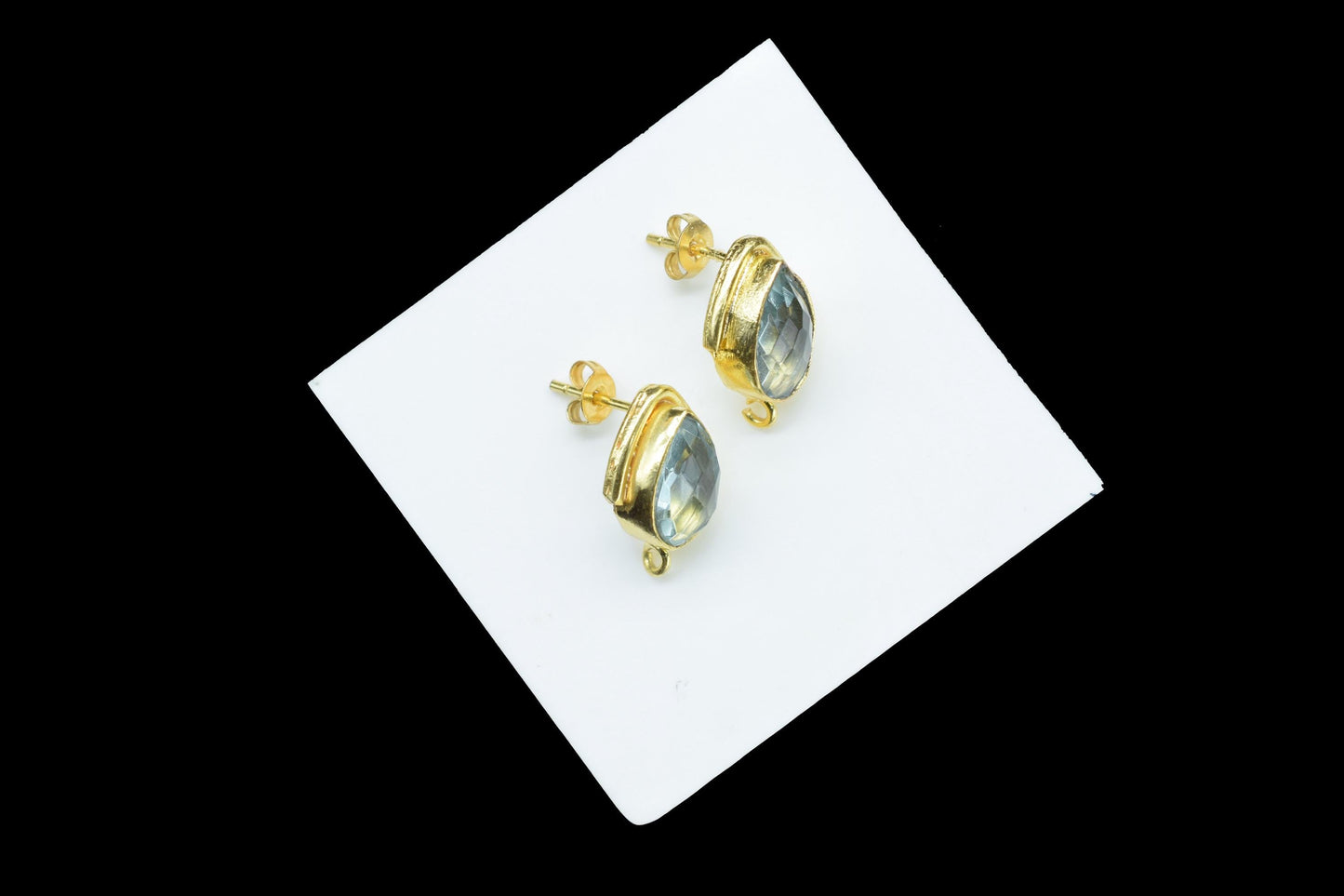 Sky Topaz Studs Connector/Gold Plated Earring/Handmade Studs/Bezel Set Studs/Teardrop Earring/Women Jewelry/Connector Studs/B'day Gift