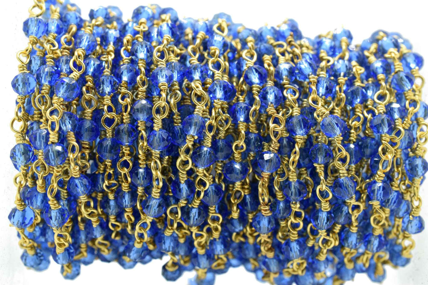 Tanzanite Quartz 3mm Beaded Chain,Rosary Chain,Tanzanite Wire Wrap Chain,Tanzanite Brass chain Jewelry Making Chain,Tanzanite Rosary