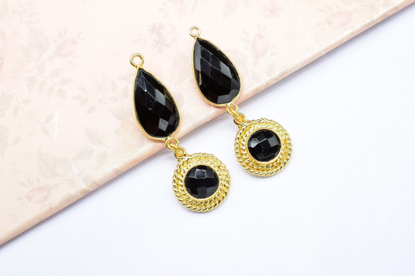 Black Onyx Bezel Charm /Gemstone Stone Pendant/Earring Connector Pendant/Station Bezel Link/Handmade Pendant/Black Onyx Connector/B'day Gift