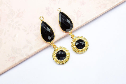 Black Onyx Bezel Charm /Gemstone Stone Pendant/Earring Connector Pendant/Station Bezel Link/Handmade Pendant/Black Onyx Connector/B'day Gift
