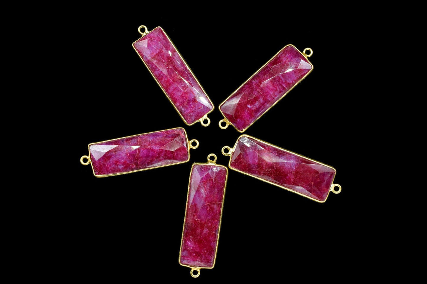 Genuine Ruby 10x30mm Bezel Charm Pendant,Rectangle Shape Gold Plated bezel,Gold Vermeil Bezel, jewelry making charm,Gold-Filled bezel charm