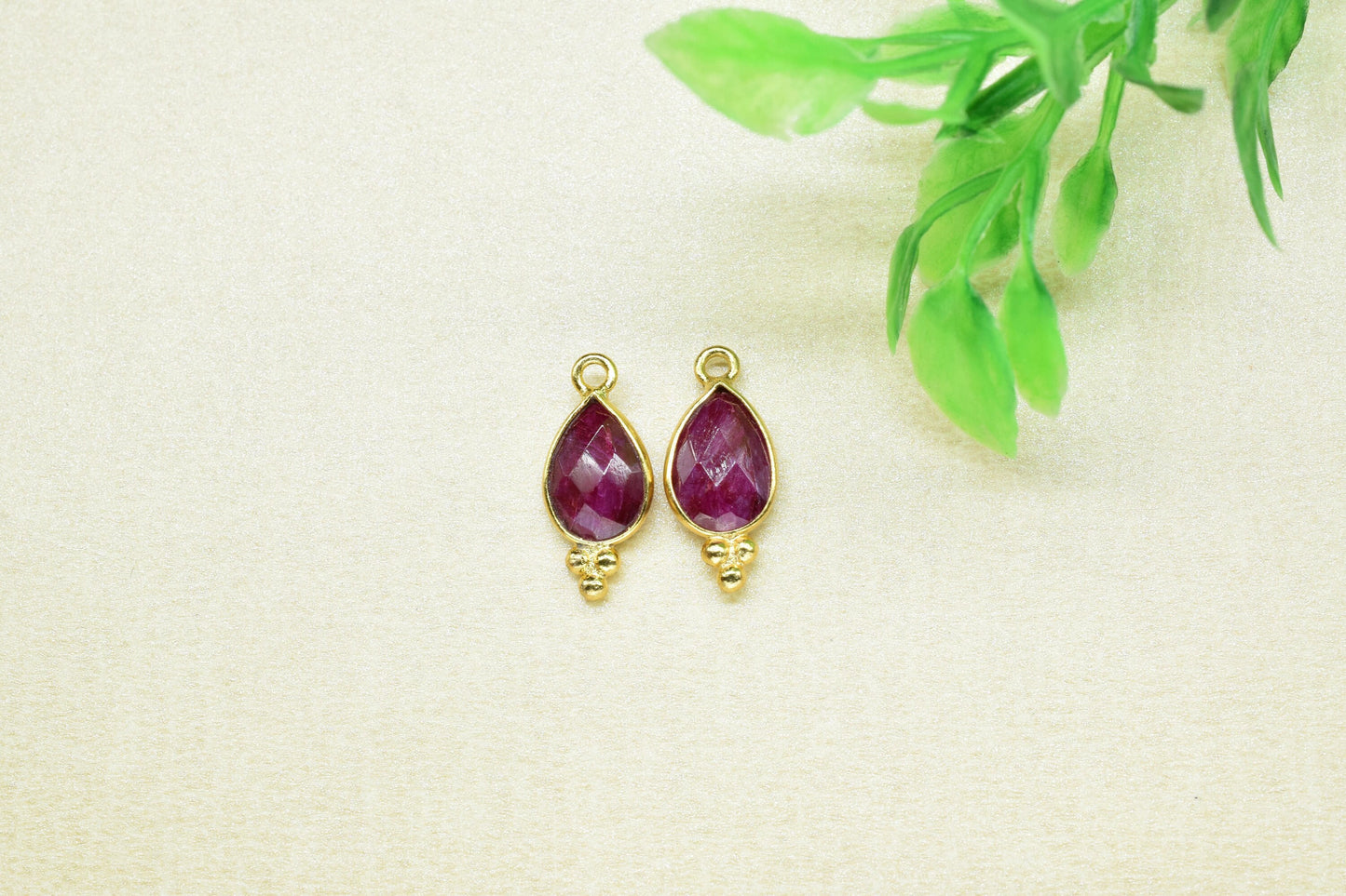 Ruby Faceted beads 7x10mm Pear Shape Connectors,Ruby Charms Gold Plated Link Pendant Jewelry,Ruby Gemstone Handmade Connector Jewelry,Gift