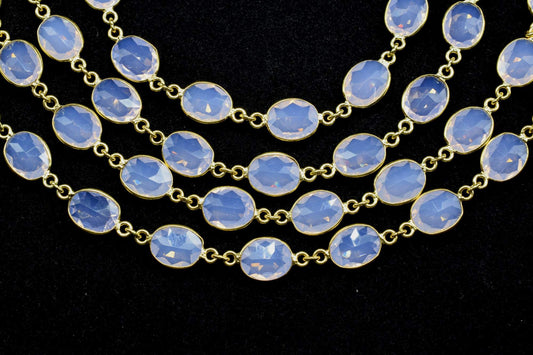Pink Opalite Gold Plated Bezel Chain Gemstone Connector, Oval Necklace Chain,Bezel Connector Chain,Selling Per Foot,Jewelry making chains