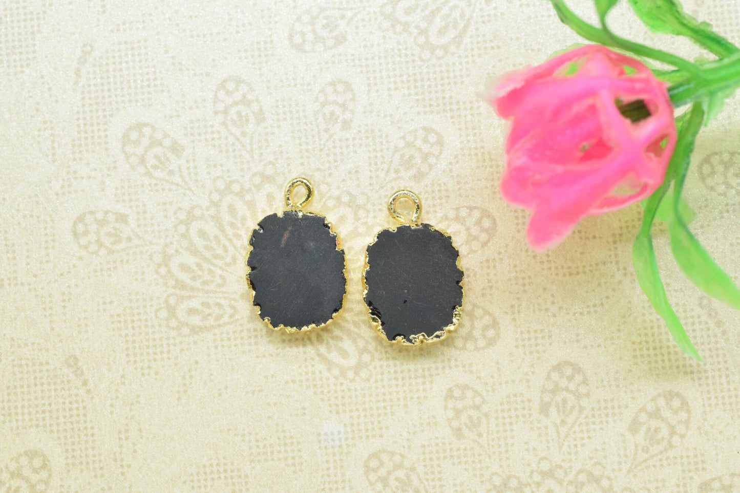 Black Onyx Pendant Charm,Handmade Cabechon Pendant Charm necklace,Pendant Jewelry Making Supply,Gemstone Electroplated,Single Bail Connector