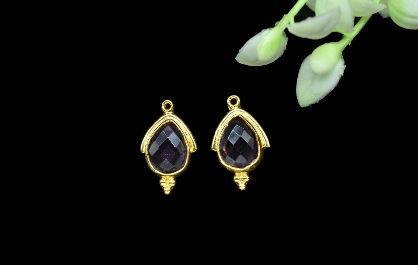 Amethyst 9x13mm Bezel Connectors,Amethyst Quartz jewelry making charm,Single bail connnectors,Amethyst Teardrop,Handmade Gemstone Bezel