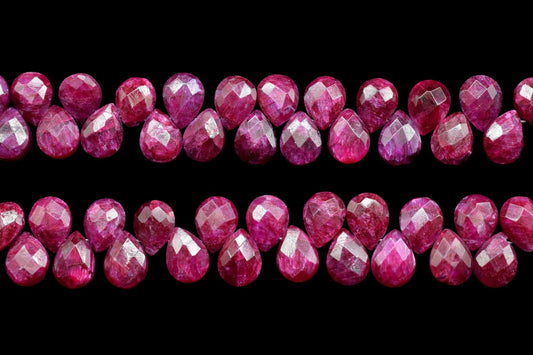 Ruby Faceted Pear Shape Beads Strand,6x8mm Teardrop Ruby Faceted Beads,7''ruby teardrop Strand, Ruby Faceted Briolette,Natural Ruby Beads