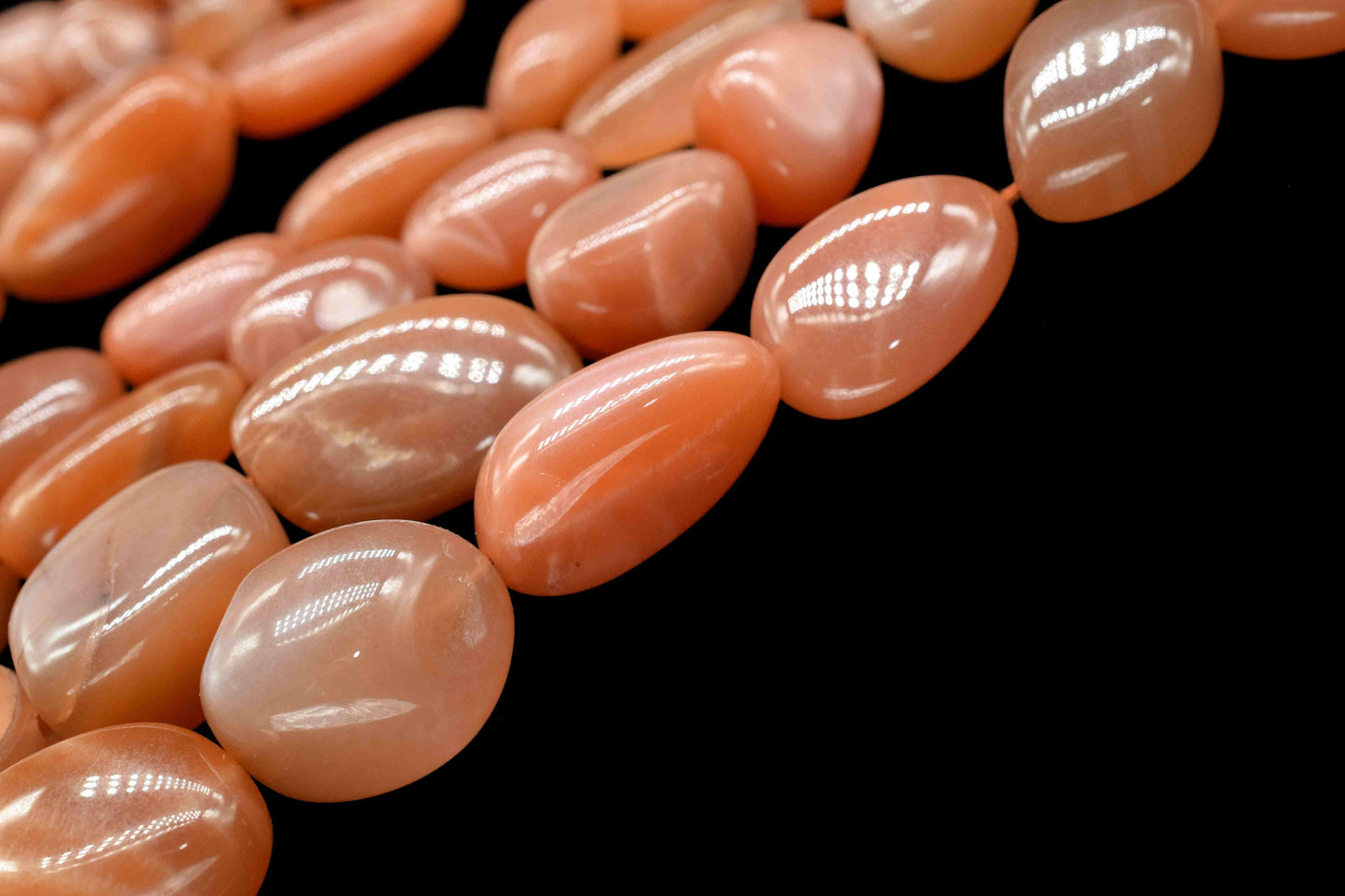peach moonstone smooth nuggets,Oval Shape Gemstone Tumble Beads,nugget Strand,moonstone Beads Jewelry,handmade Necklace,Smooth Briolettes