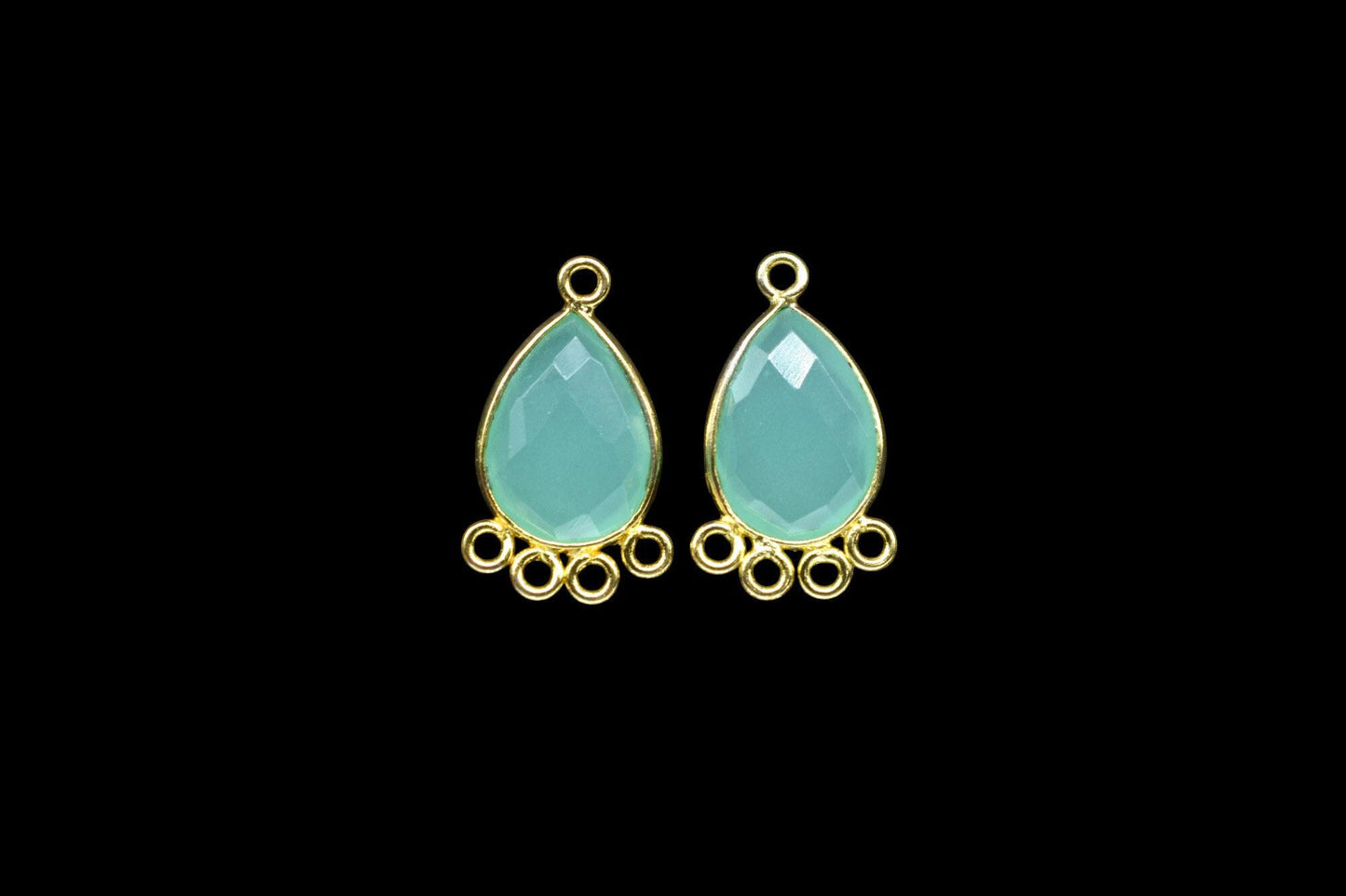 Aqua Chalcedony 10x14mm Teardrop Bezel Charm/Charms Connector/Handmade Jewellery Connectors/Gemstone Brass Component/Women Jewelry/Gift