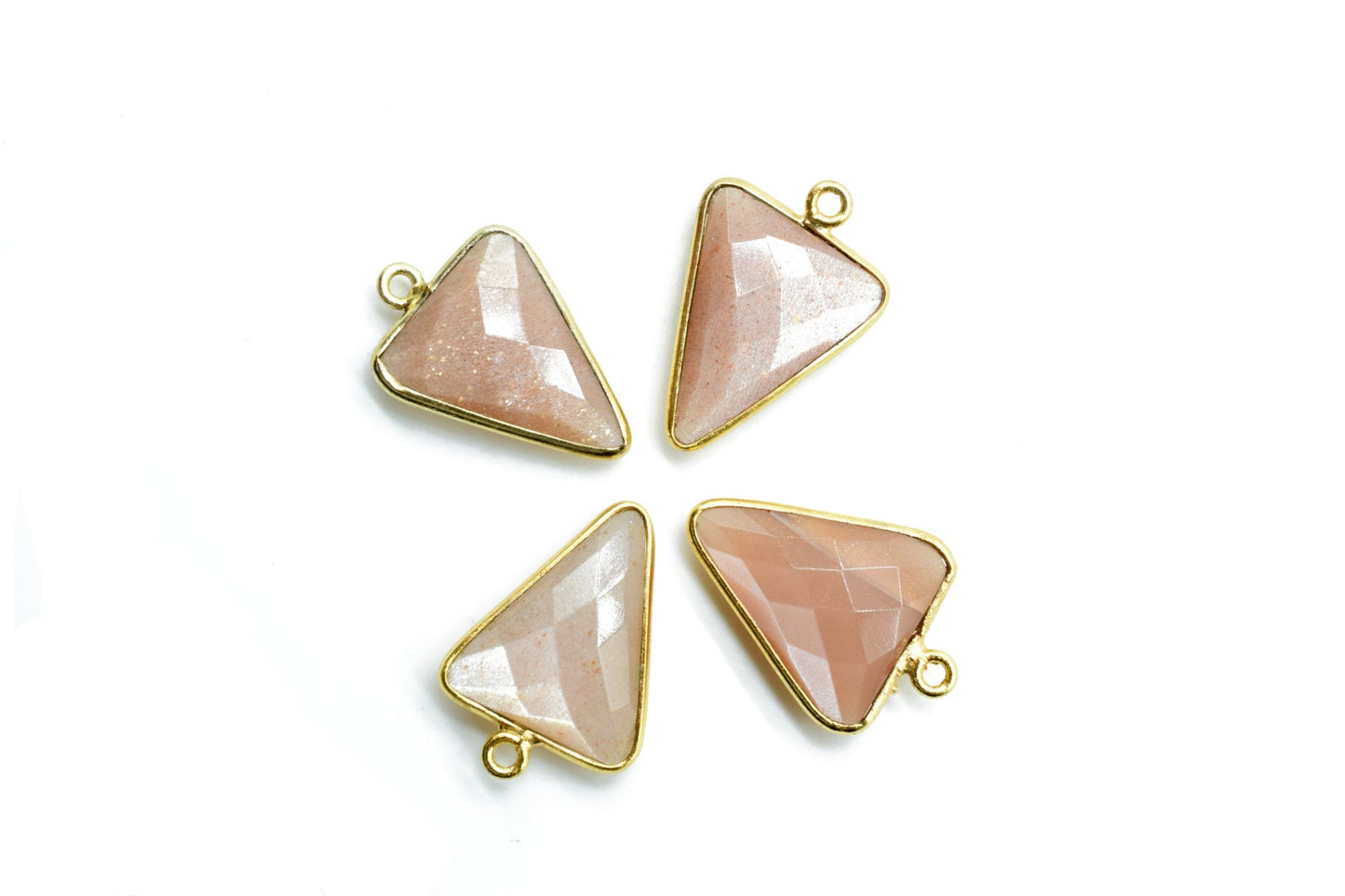 Peach Moonstone 15x18mm Trillion shape charm,Brass Gold Plated bezel,Moonstone Pendant,Moonstone Arrow shape pendant,Handmade gold charms