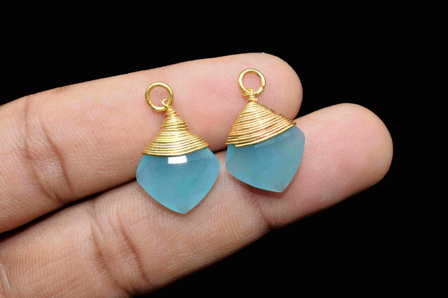 Aqua Chalcedony Square Faceted Connector,Gemstone Wire Wrapped Pendant,Loop Connector,Pendant Jewelry,Wire Wrapped Necklace,Aqua Jewelry