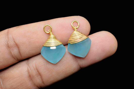 Aqua Chalcedony Square Faceted Connector,Gemstone Wire Wrapped Pendant,Loop Connector,Pendant Jewelry,Wire Wrapped Necklace,Aqua Jewelry