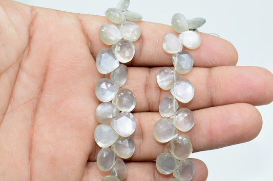 Grey Moonstone heart Shape beads,Grey Moonstone Briolette,8mm heart Shape beads,AAA Quality Briolette,j8''heart shape strand,faceted beads