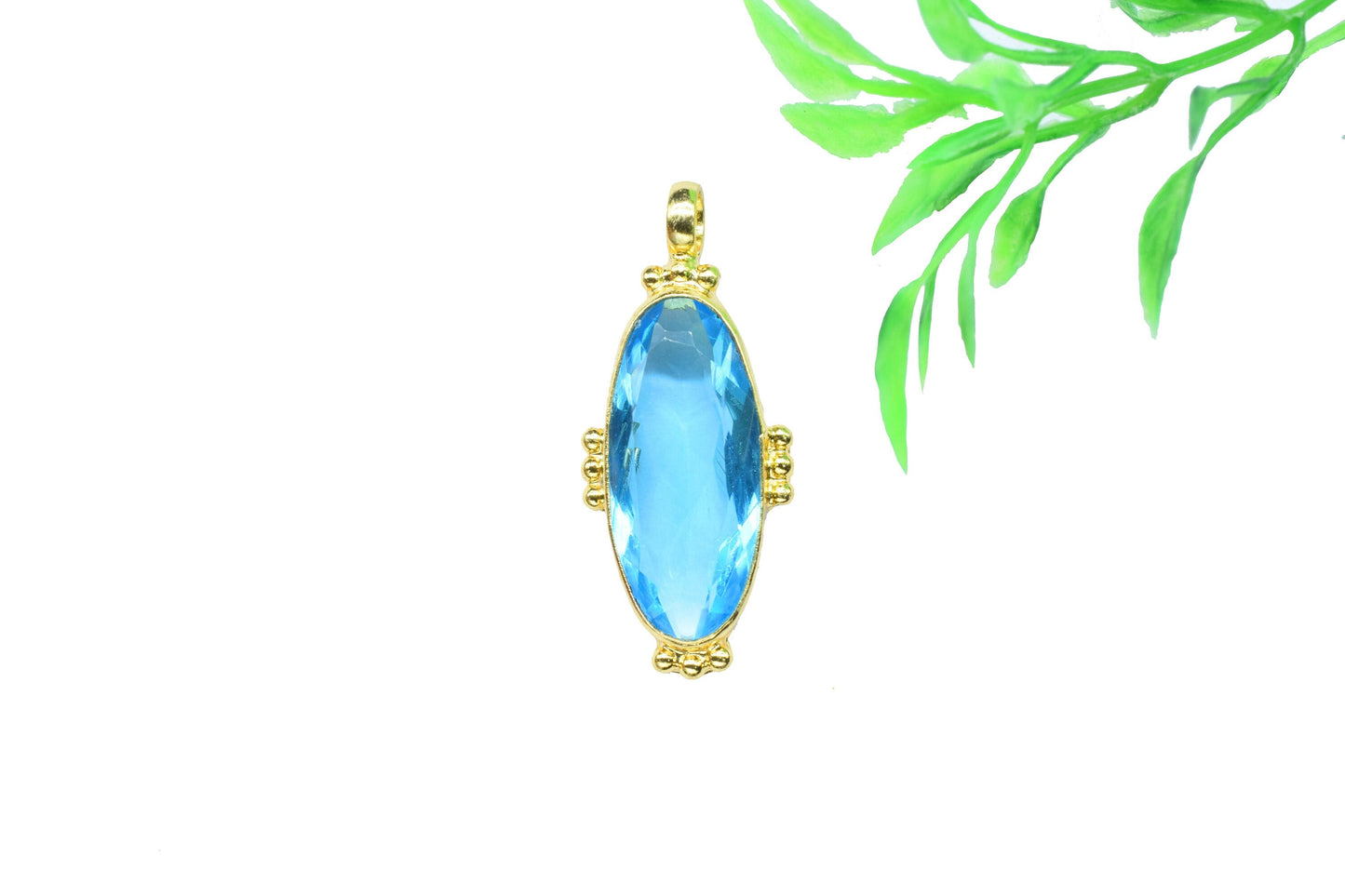 Sky Topaz Pendant Charms,Statement Pendants,Loop Pendants,Boho Pendant,Oval Shape Pendant Jewelry,Gemstone Pendants,Handmade Pendant,Gift