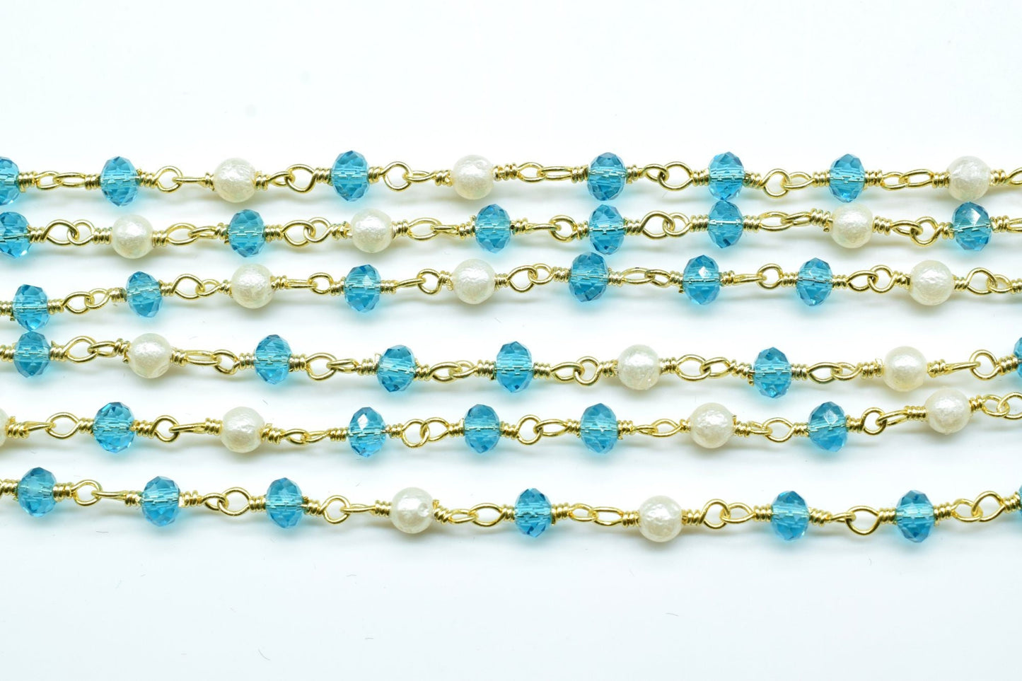 Blue Apatite Rosary Chain,Pearl Rosary Chain,jewelry making Rosary,Wire Wrapping Gemstone Chain,wire wrapped rosary chain,3mm Beaded rosary
