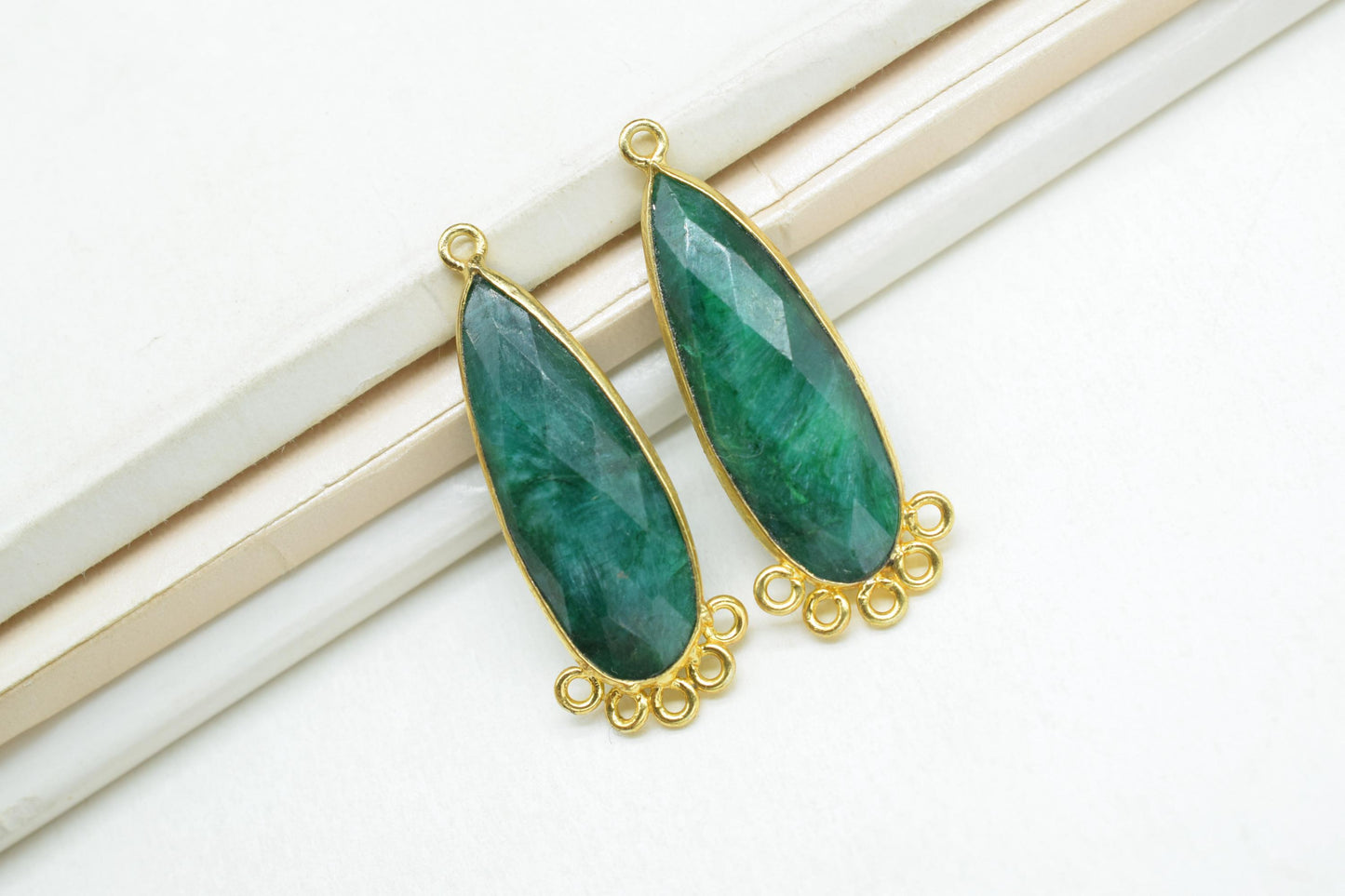 Emerald 10x30mm Teardrop Bezel Charm/Charms Connector/Handmade Jewellery Connectors/Gemstone Brass Component/Women Jewelry/Gift