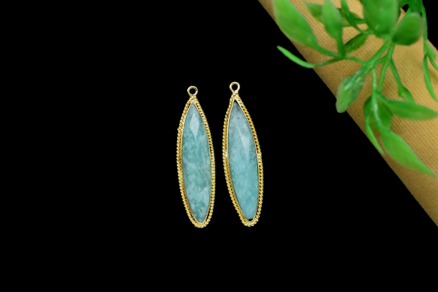 Natural Amazonite Faceted 7x34mm Marquise Shape Pendant,Amazonite Gold Plating Jewelry,Amazonite Single Bail Connector,Gemstone Bezel Charms