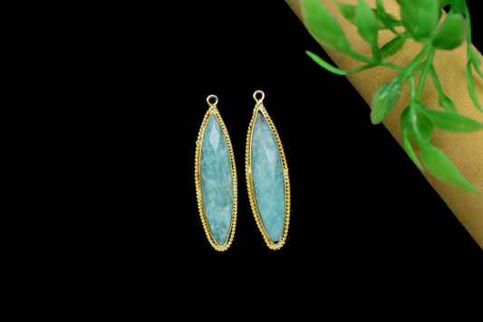 Natural Amazonite Faceted 7x34mm Marquise Shape Pendant,Amazonite Gold Plating Jewelry,Amazonite Single Bail Connector,Gemstone Bezel Charms