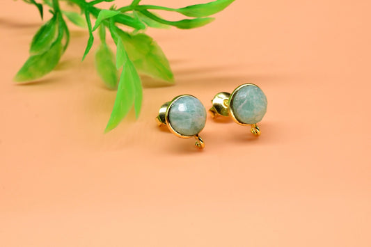 Amazonite 8mm Round Earring Connector,Gemstone Stud Ear Post,Earring Making Connector,Bezel frame Connector,Gemstone Connector,AmazoniteStud