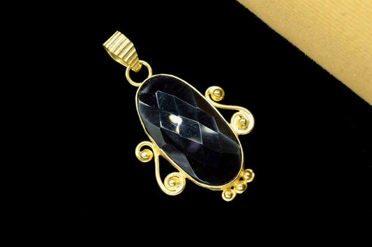 Black Onyx 15x30mm Oval Shape Pendant, Black Onyx Faceted Necklace, Gemstone Pendant Jewelry, Gold Plating Jewelry, Gemstone Pendant Jewelry