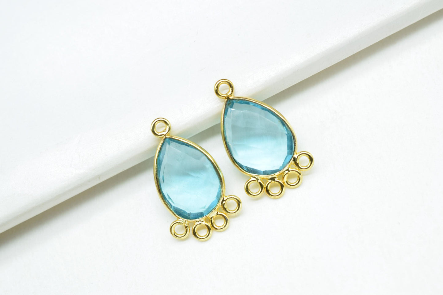 Sky Topaz 10x14mm Teardrop Bezel Charm/Charms Connector/Handmade Jewellery Connectors/Gemstone Brass Component/Women Jewelry/B'day Gift