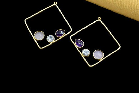 Rose Quartz Connector,Gemstone 32mm Square Shape Component,Amethyst Earring,Finding Necklace Component Jewelry,Multi Stone Earring Connector