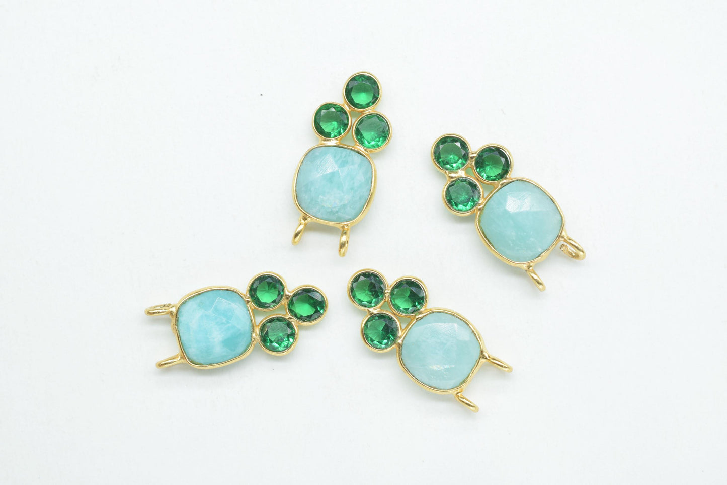 Natural Amazonite 8mm Cushion shape Bezel charms,Amazonite Pendant,Gemstone connector,Amazonite Jewelry,Cubic zirconia Bezel charm,p001