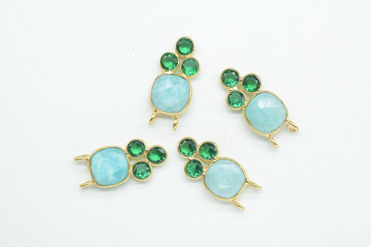 Natural Amazonite 8mm Cushion shape Bezel charms,Amazonite Pendant,Gemstone connector,Amazonite Jewelry,Cubic zirconia Bezel charm,p001