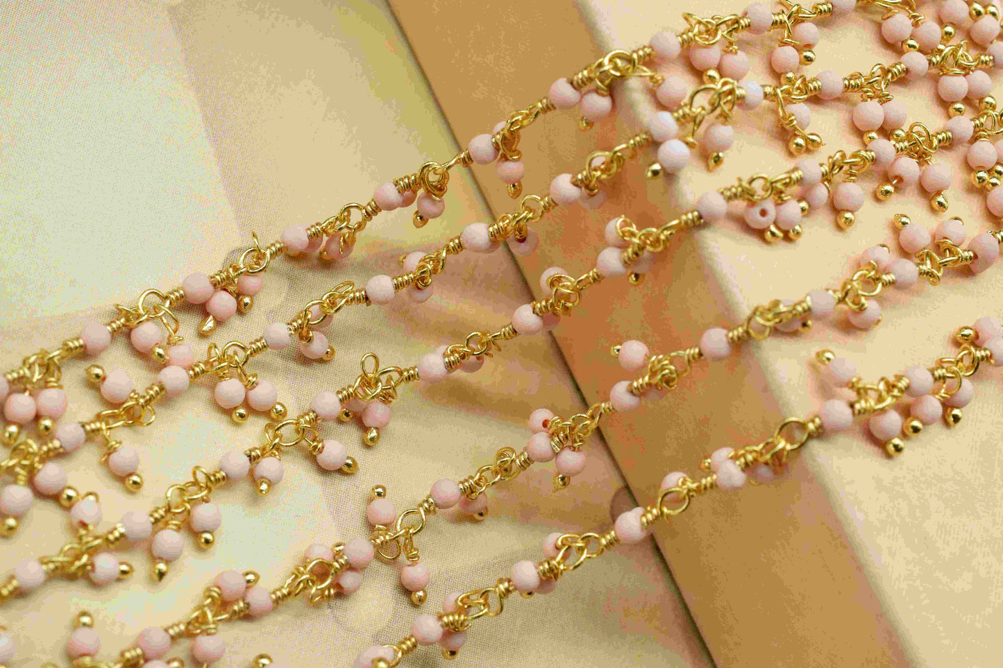 Pink Opal 2mm Cluster Rosary Chain,Handmade Rosary Chain,Opal Jewelry Making,Wire Wrapped Bead Dangling Rosary For Necklace,Finding Jewelry