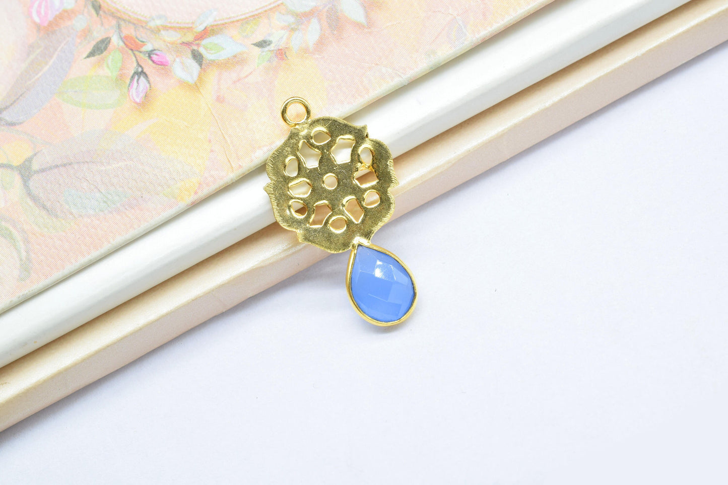 Blue Chalcedony Teardrop Pendant/Single Bail Charms/Chalcedony Faceted Gemstone Pendant/Handmade Earring/Jewelery Making Bezel/Pear Shape