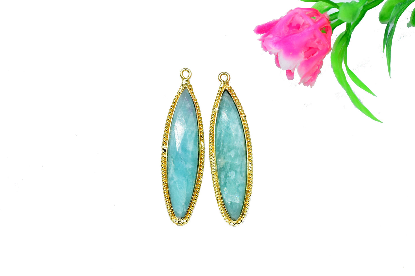 Blue Copper Turquoise 10x34mm Marquise Shape Charms Pendant,Turquoise Single Bail Pendant,Copper Turquoise Gold Plating Gemstone Charms,Gift
