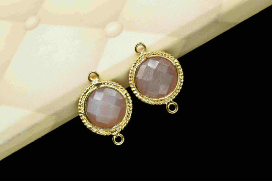 Peach Moonstone 10mm Round Bezel,Gold Plated Bezel,Moonstone Charms,Gold Vermeil Bezel Jewelry,Moonstone Gold Filled Bezel,Moonstone Pendant