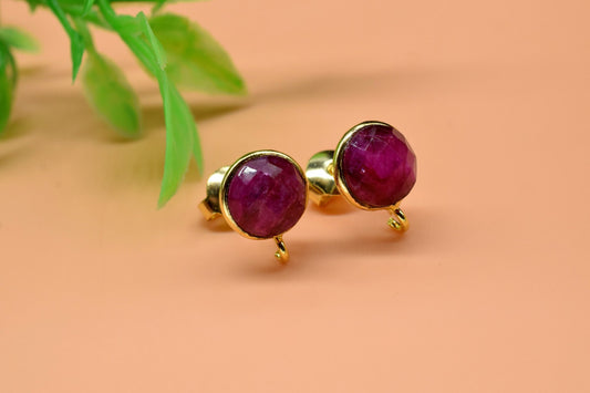 8mm Round Ruby Earring Connector,Jewelry Craft Supplies,Ruby connectors post stud,DIY Jewelry,Bezel Frame Connector,Earring Finding,Rubystud