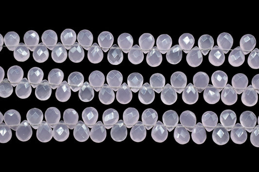Pink Chalcedony 6x8mm Pear Shape Briolettes,Micro Faceted Pear Shape Beads,7Inch Strand,Rose Quartz Faceted Teardrop,Jewelry Making Gemstone