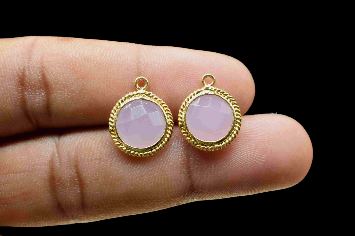 Rose Quartz 10mm Round Shape Single Bail Bezels Charms,Gemstone Bezels Connectors,Rose Quartz Charms Jewelry,Checker Cut Rose Quartz Pendant