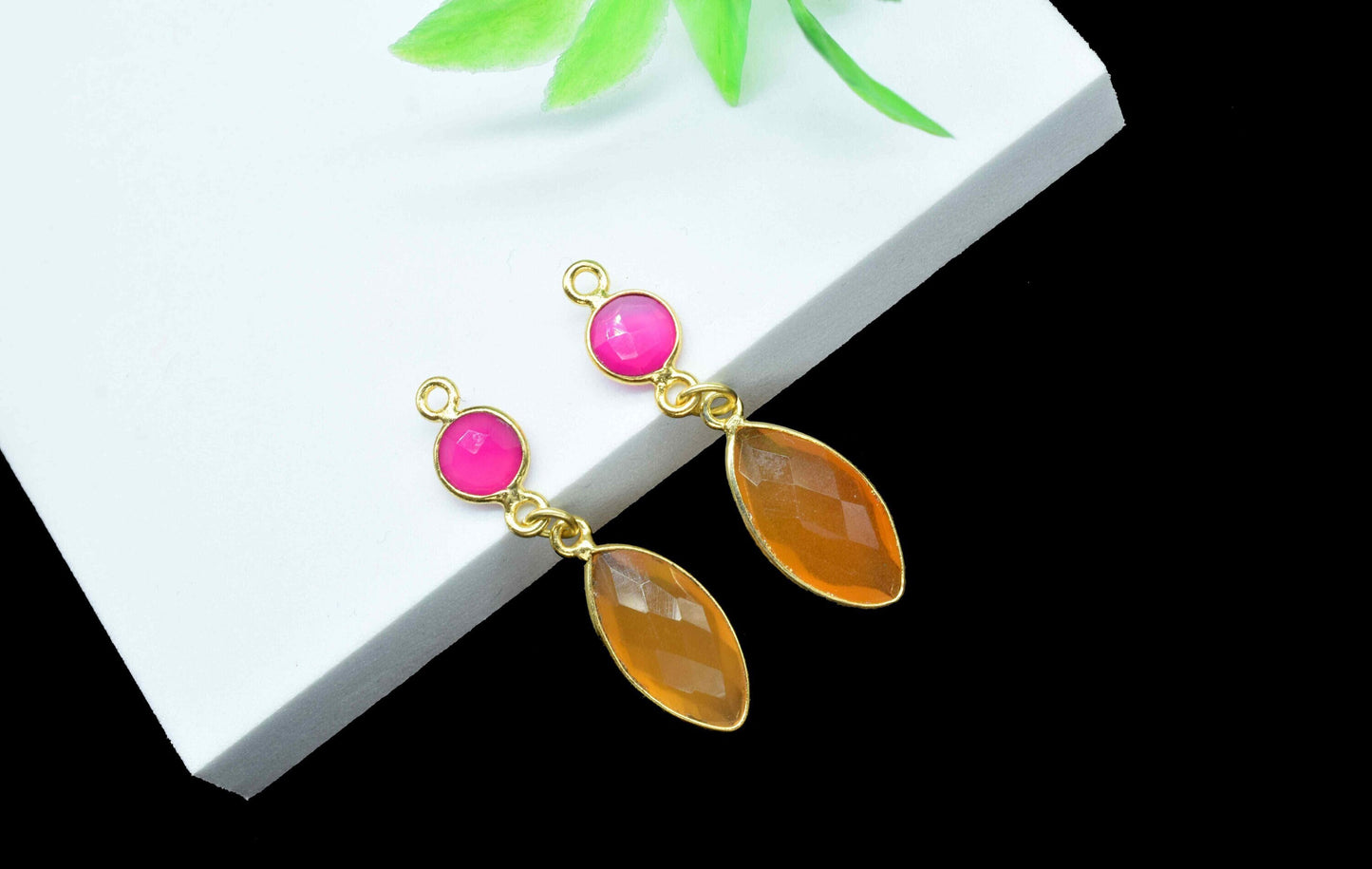 Carnelian Dangle pendant Charms,Hot chalcedony Connector,Handmade jewelry,Component pendant,Station Bezel Link,Multi Gemstone Dangle Earring