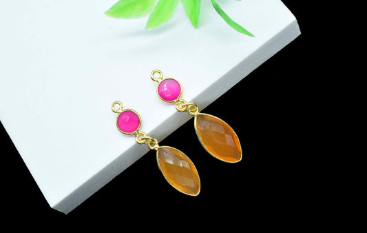 Carnelian Dangle pendant Charms,Hot chalcedony Connector,Handmade jewelry,Component pendant,Station Bezel Link,Multi Gemstone Dangle Earring