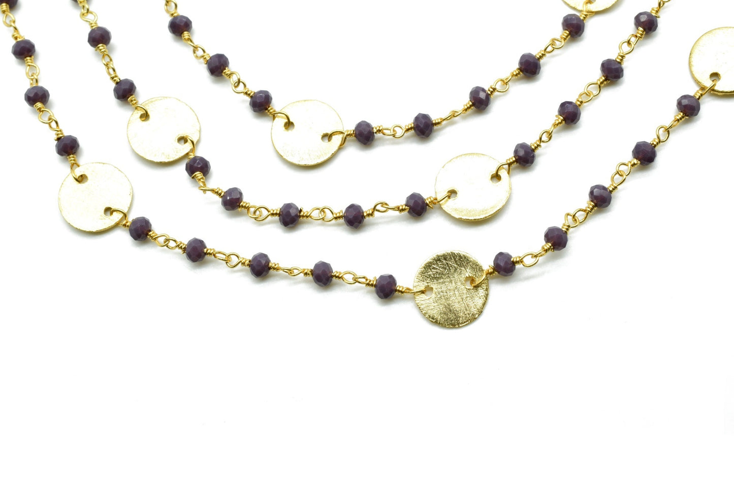 Lavender 3mm Beaded Chain,Lavender Rosary Chains,Lavender Wire Wrap Chain,Lavender Brass chain,Jewelry Making Chain,circle charms chain,boho