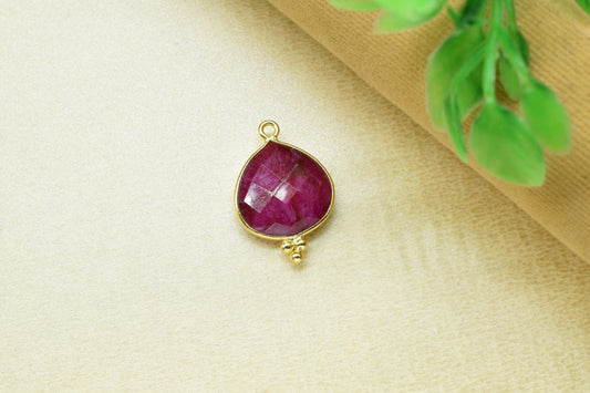 Ruby Faceted Gemstone Connectors,Ruby Checker Cut Gemstone Connector Jewelry,Ruby 14mm Heart Shape Gold Plating Pendant Jewelry making,Gift