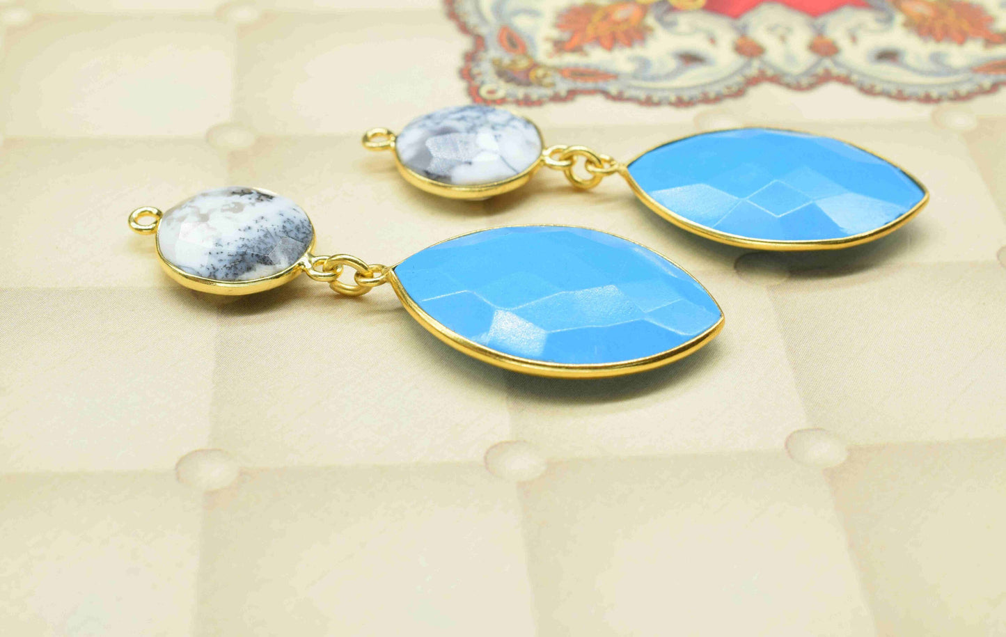 Turquoise Dangle pendant Connector,Handmade jewelry,Dendrite Opal pendant Charms,Component pendant,Station Link,Multi Gemstone Bezel Jewelry