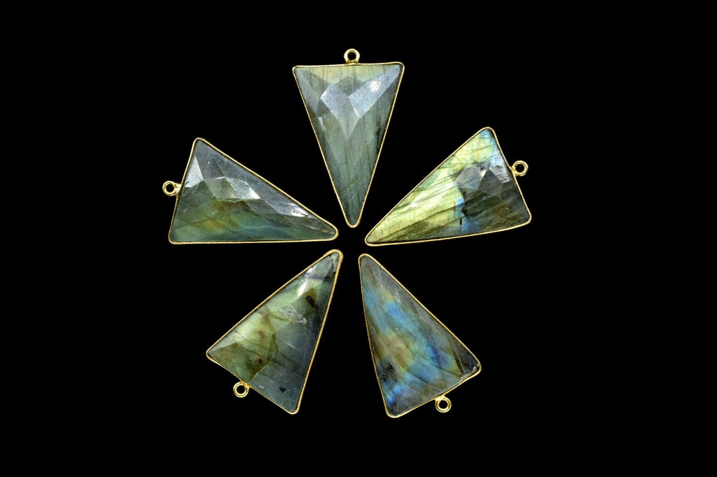 Labradorite Gemstone 20x30mm Triangle shape,Labradorite December birthstone Handmade Connector,Labradorite Gold Plated Single bail connector