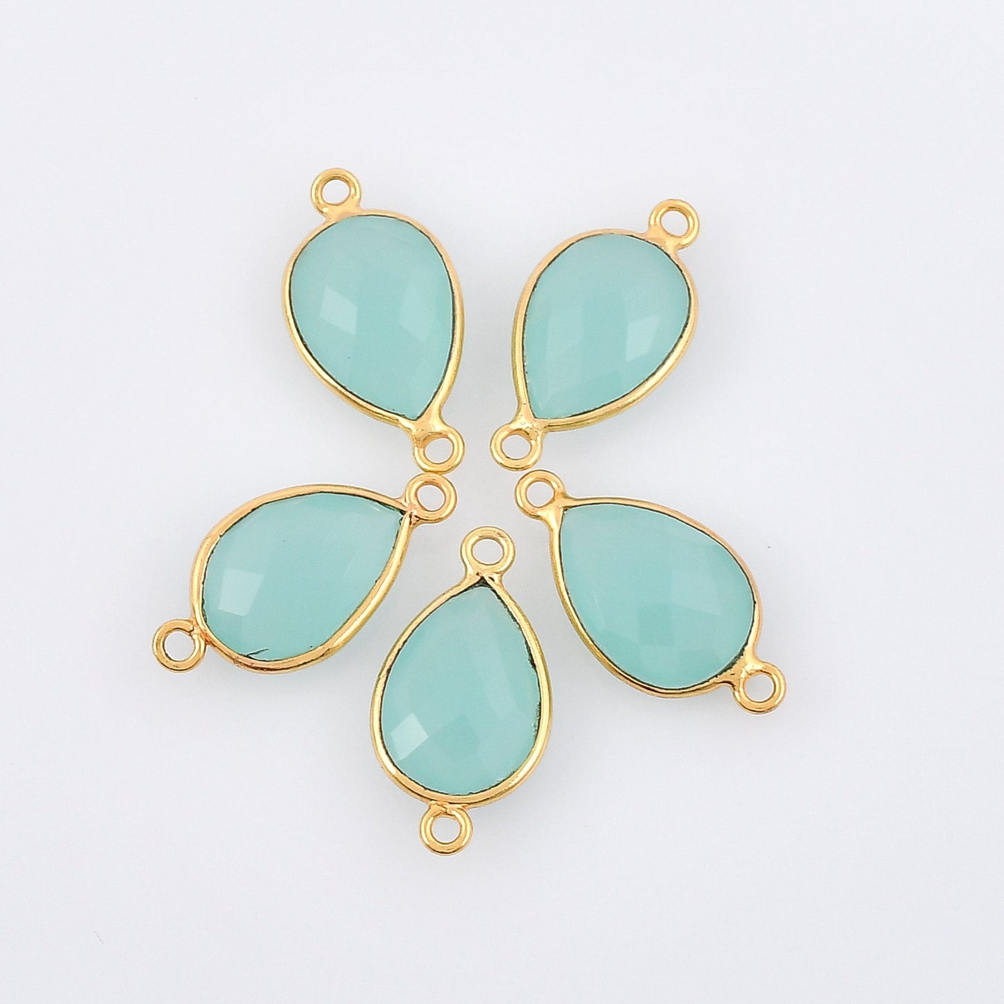 Aqua Chalcedony 9x13mm Bezel charm,Aqua Chalcedony Teardrop Gold Plated bezel,Gold Vermeil Bezel,jewelry making charm,Gold-Filled bezel